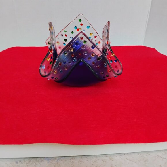 Decorative Colbalt Blue Art Glass Votive / Tea-lite Cup - Picture 3 of 4